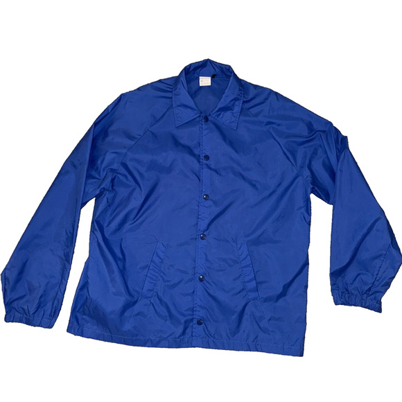Vintage 80s Royal Blue Nylon Windbreaker Jacket Snap Front USA Made SZ L *READ - Picture 3 of 12
